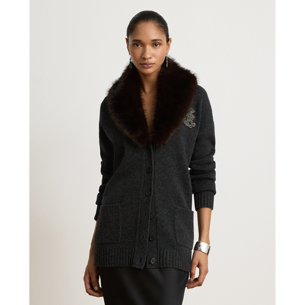 Faux-Fur-Trim Wool-Cashmere Cardigan