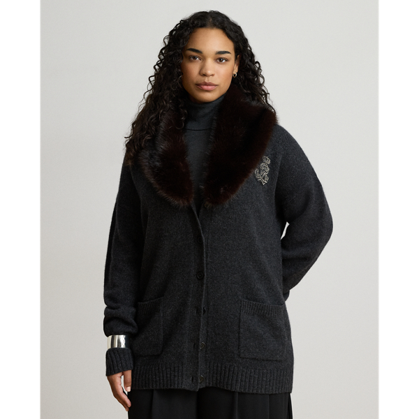 Faux-Fur-Trim Wool-Cashmere Cardigan