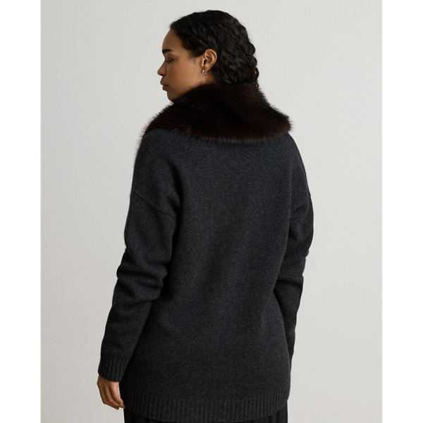 Faux-Fur-Trim Wool-Cashmere Cardigan