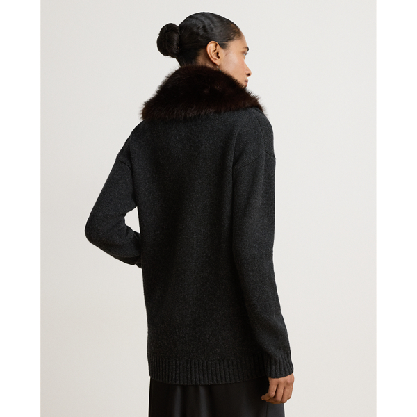 Faux-Fur-Trim Wool-Cashmere Cardigan