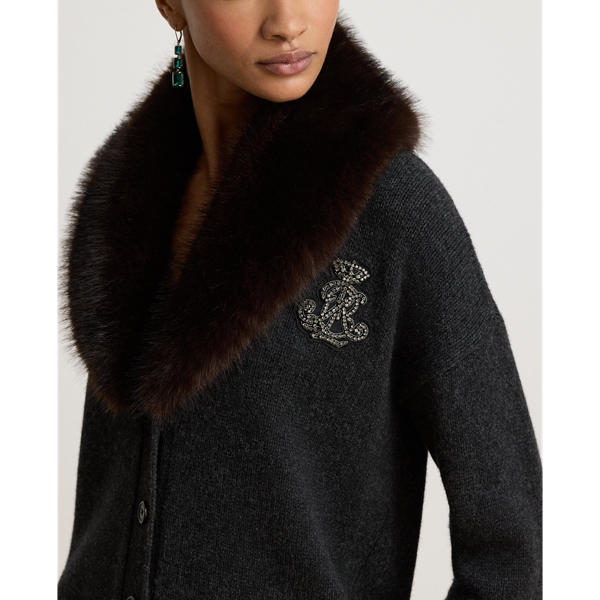 Faux-Fur-Trim Wool-Cashmere Cardigan