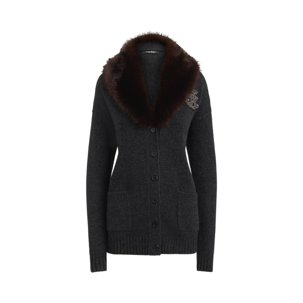 Faux-Fur-Trim Wool-Cashmere Cardigan