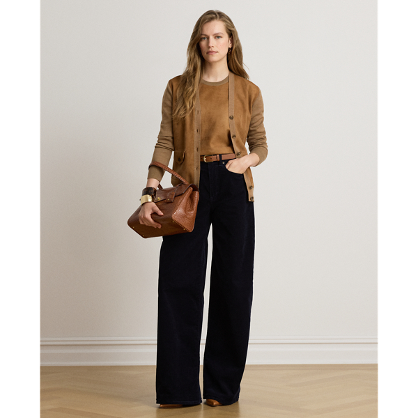 Goat-Suede & Wool V-Neck Cardigan