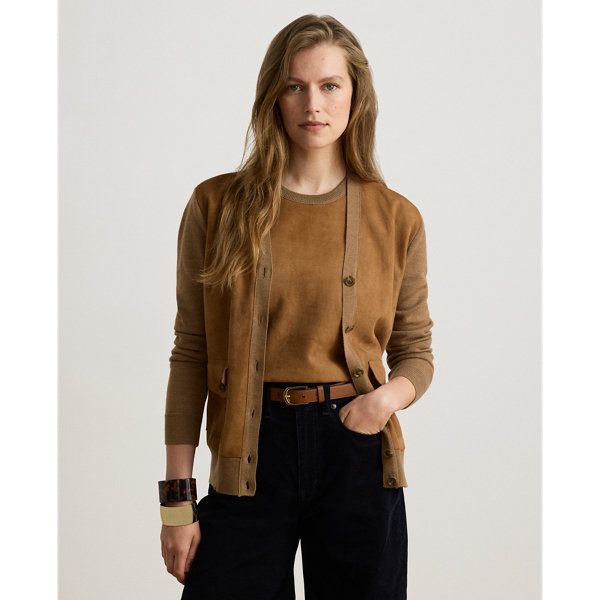 Goat-Suede & Wool V-Neck Cardigan