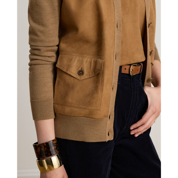 Goat-Suede & Wool V-Neck Cardigan
