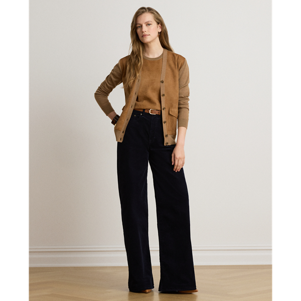 Goat-Suede & Wool V-Neck Cardigan