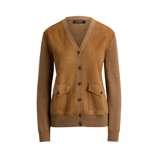 Goat-Suede & Wool V-Neck Cardigan