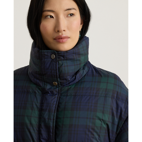 Black Watch Quilted Funnelneck Down Coat