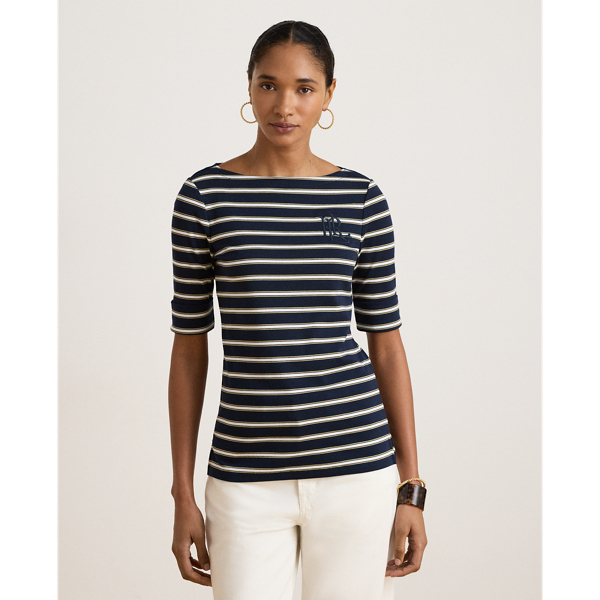 T-shirt &agrave; rayures m&eacute;tallis&eacute;es col bateau