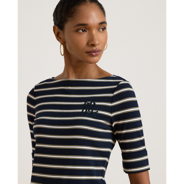 T-shirt &agrave; rayures m&eacute;tallis&eacute;es col bateau