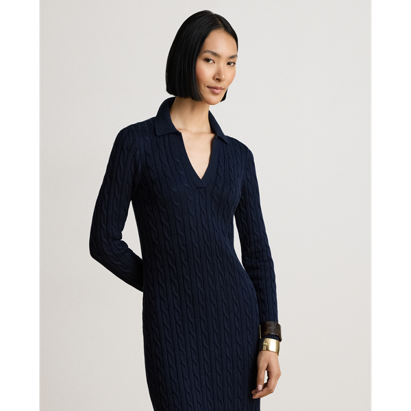 Lauren Navy Cable-Knit Cotton-Blend Sweater Dress Lauren 4
