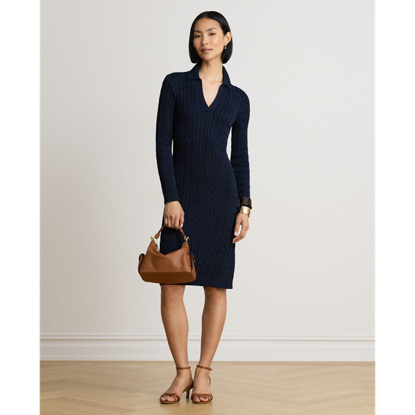 Lauren Navy Cable-Knit Cotton-Blend Sweater Dress Lauren 1