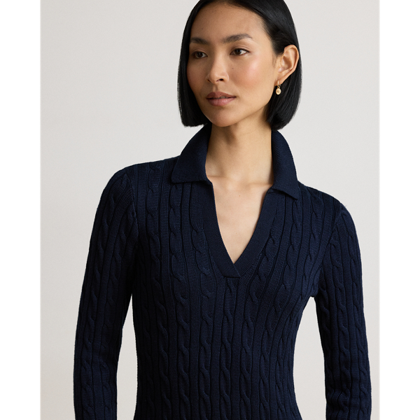Lauren Navy Cable-Knit Cotton-Blend Sweater Dress Lauren 6