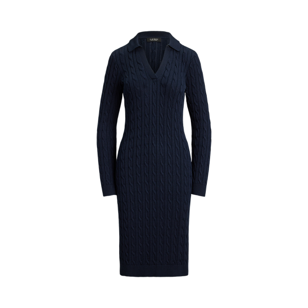 Lauren Navy Cable-Knit Cotton-Blend Sweater Dress Lauren 2