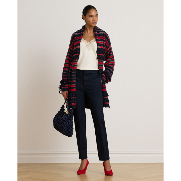 Cardigan a righe con cintura e frange