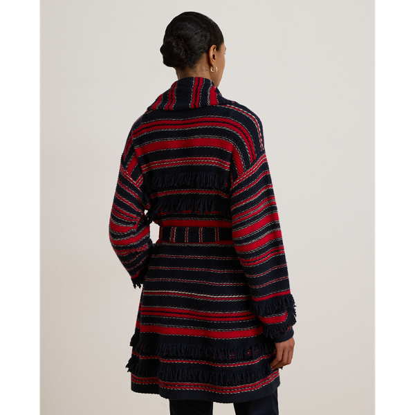 Cardigan a righe con cintura e frange