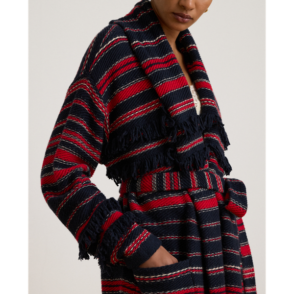 Cardigan a righe con cintura e frange