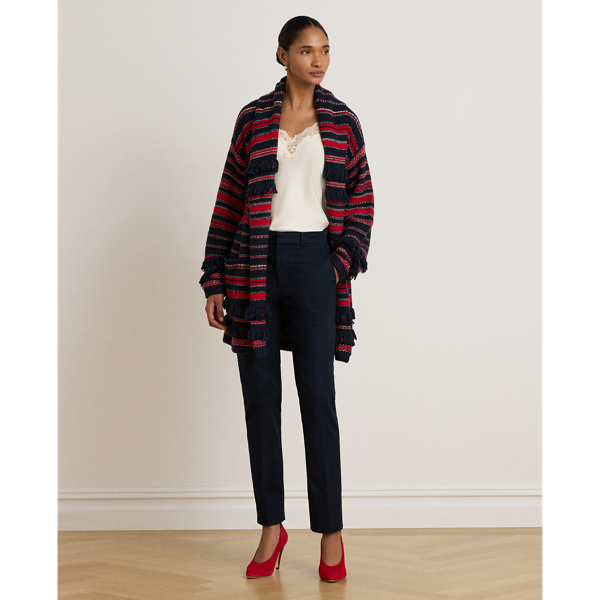 Cardigan a righe con cintura e frange