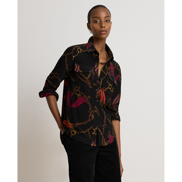 Stretchjersey overhemd met riemenprint