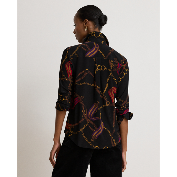 Stretchjersey overhemd met riemenprint