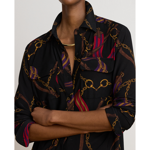 Stretchjersey overhemd met riemenprint