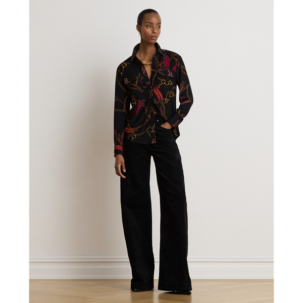 Stretchjersey overhemd met riemenprint