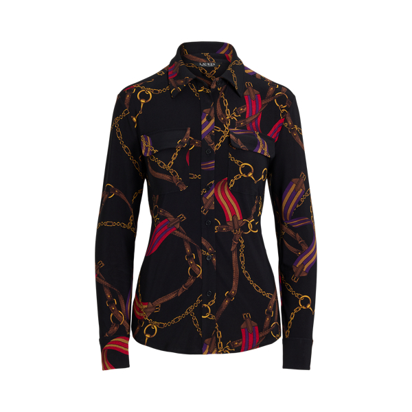 Stretchjersey overhemd met riemenprint