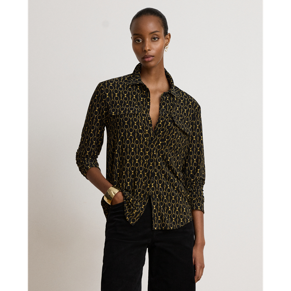 Stretchjersey overhemd met kettingprint
