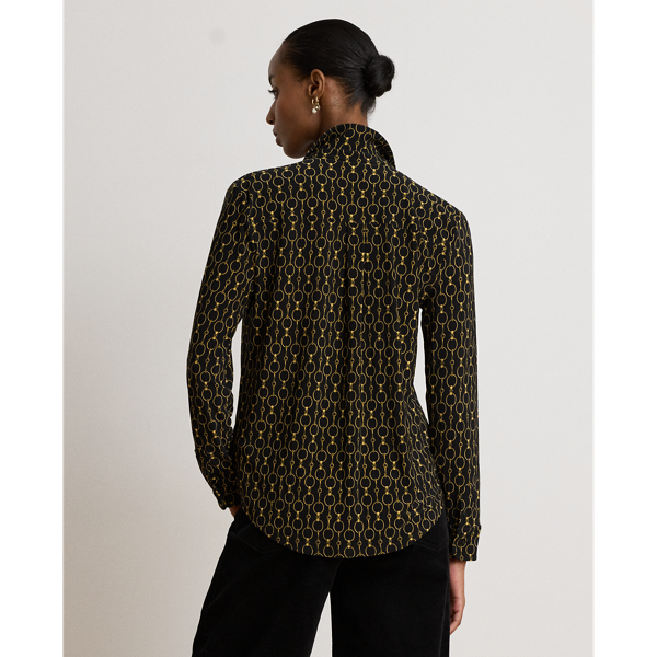 Stretchjersey overhemd met kettingprint