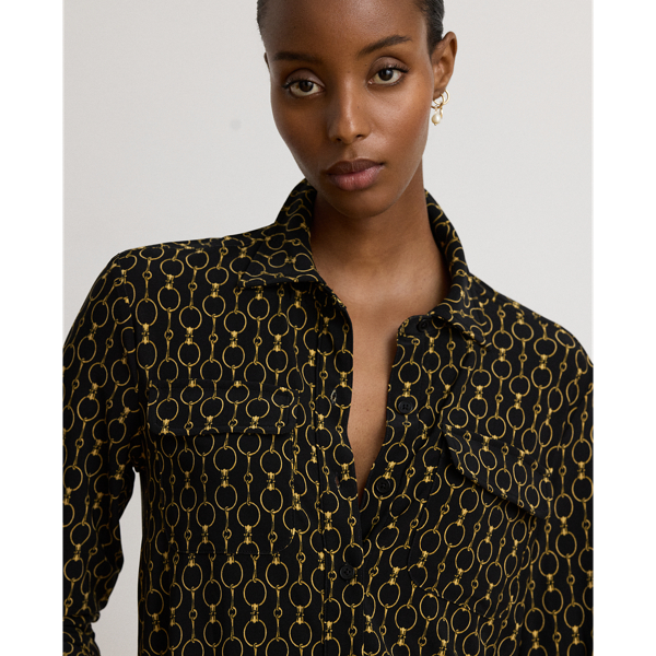 Stretchjersey overhemd met kettingprint