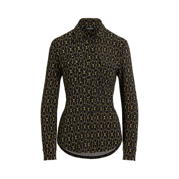 Stretchjersey overhemd met kettingprint