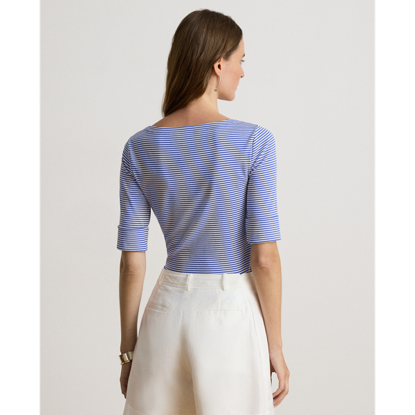Striped Stretch Cotton Boatneck T-Shirt