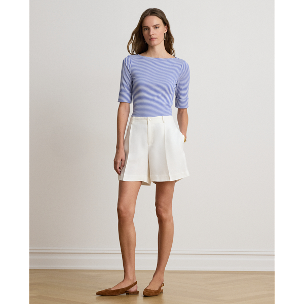 Striped Stretch Cotton Boatneck T-Shirt