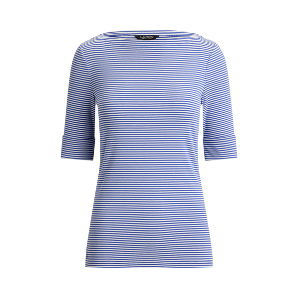 Striped Stretch Cotton Boatneck T-Shirt