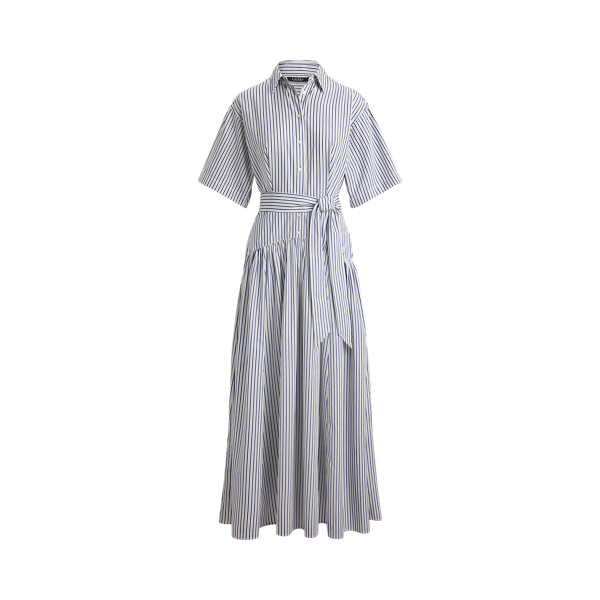 Vestido camiseiro &agrave;s riscas com cinto