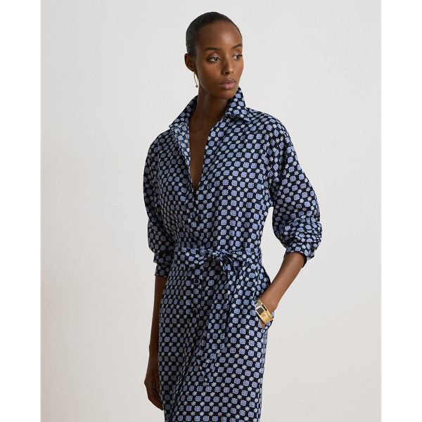 Foulard-Print Linen Shirtdress