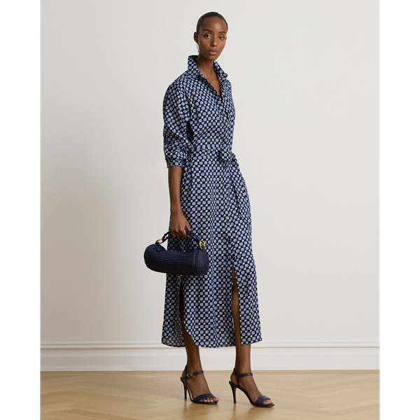 Foulard-Print Linen Shirtdress