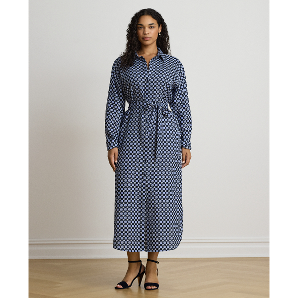 Foulard-Print Linen Shirtdress
