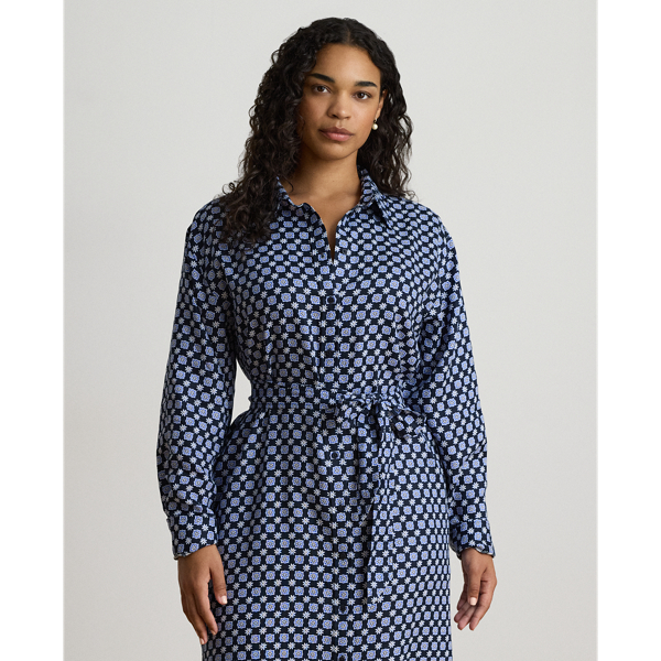 Foulard-Print Linen Shirtdress