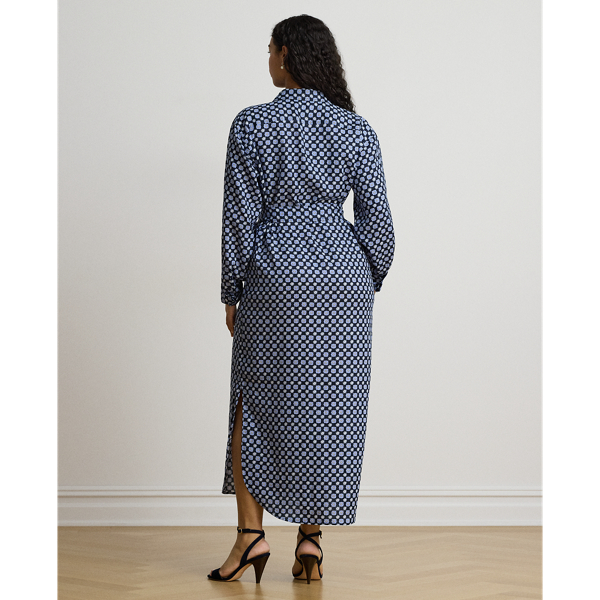Foulard-Print Linen Shirtdress