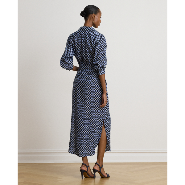 Foulard-Print Linen Shirtdress