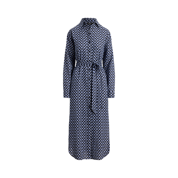 Foulard-Print Linen Shirtdress
