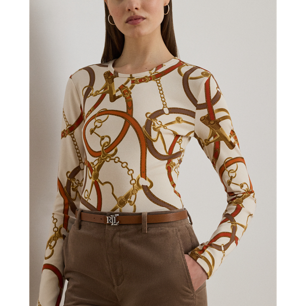 Belting-Print Cotton Long-Sleeve Tee