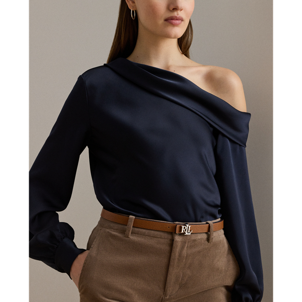 Einschultrige Bluse aus Satin-Charmeuse Lauren in Lauren-Navy 6