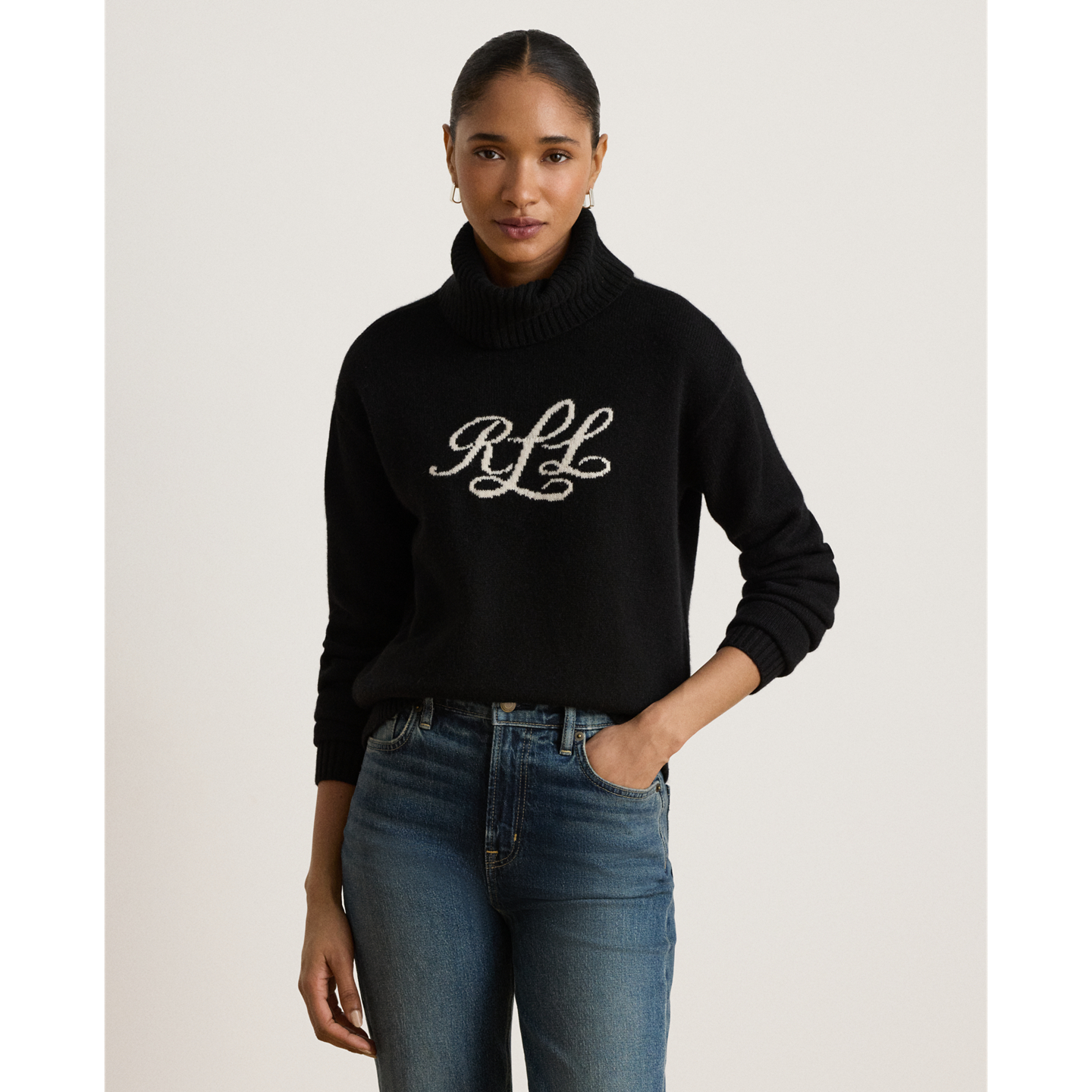 Женский свитер Ralph Lauren Logo Cashmere Turtleneck, цвет: Чёрный — фото 4