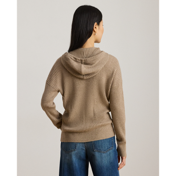 Rib-Knit Cashmere Sweater Hoodie