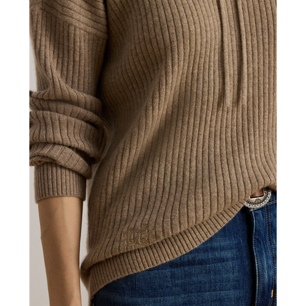 Rib-Knit Cashmere Sweater Hoodie