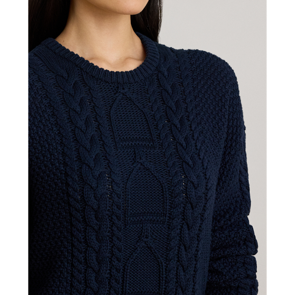 Lauren Navy Cable-Knit Cotton Crewneck Sweater Lauren 6