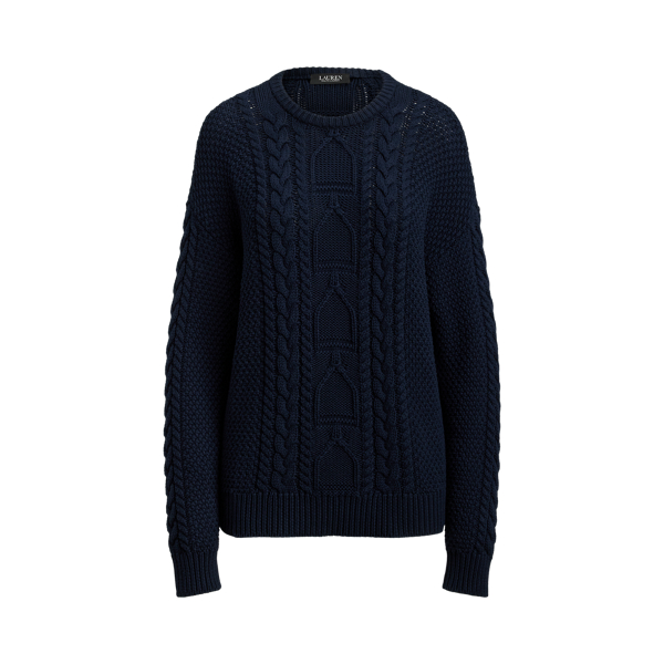 Lauren Navy Cable-Knit Cotton Crewneck Sweater Lauren 2