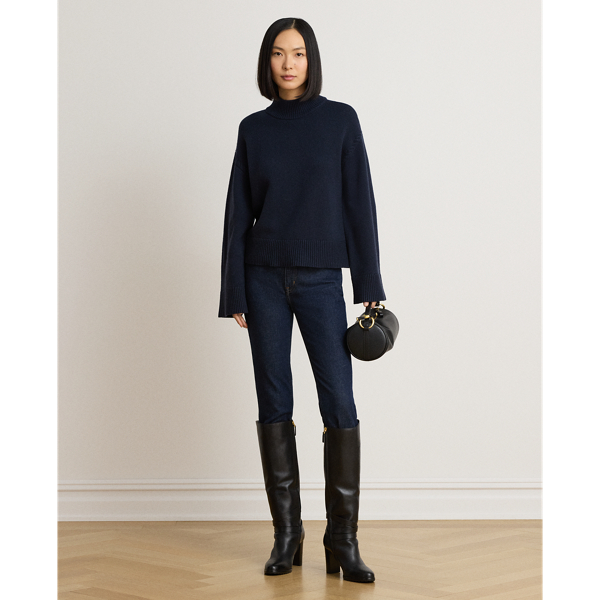 Camisola gola alta mistura l&atilde; Lauren em Lauren Navy 4
